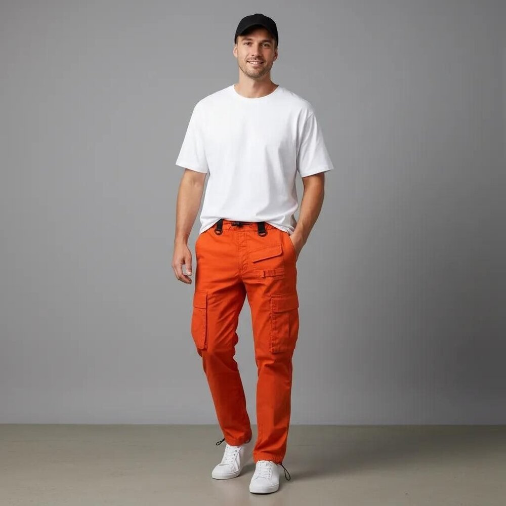 American Stitch Orange Adjustable Ankle Drawstrings Pockets Cargo Pants‎ Men's M
